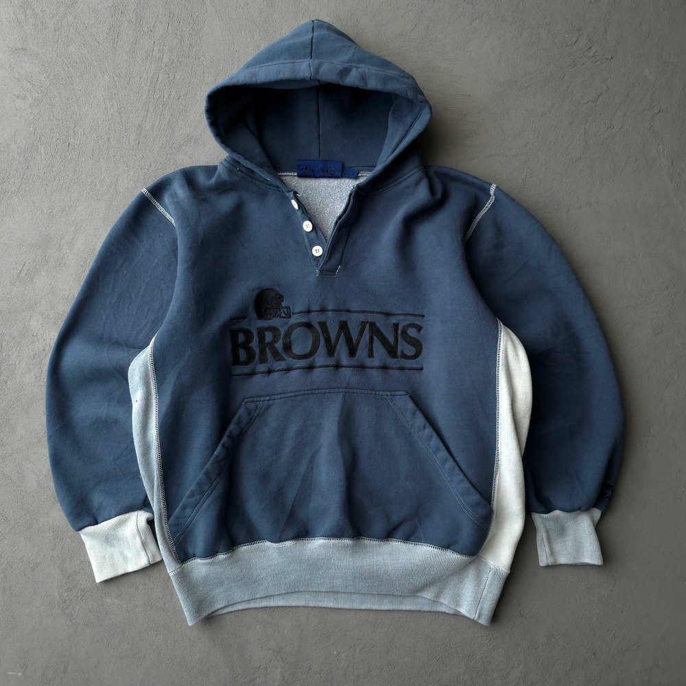 Vintage 90s Cleveland Browns Hoodie L Blue NFL Henley Pullover Starter